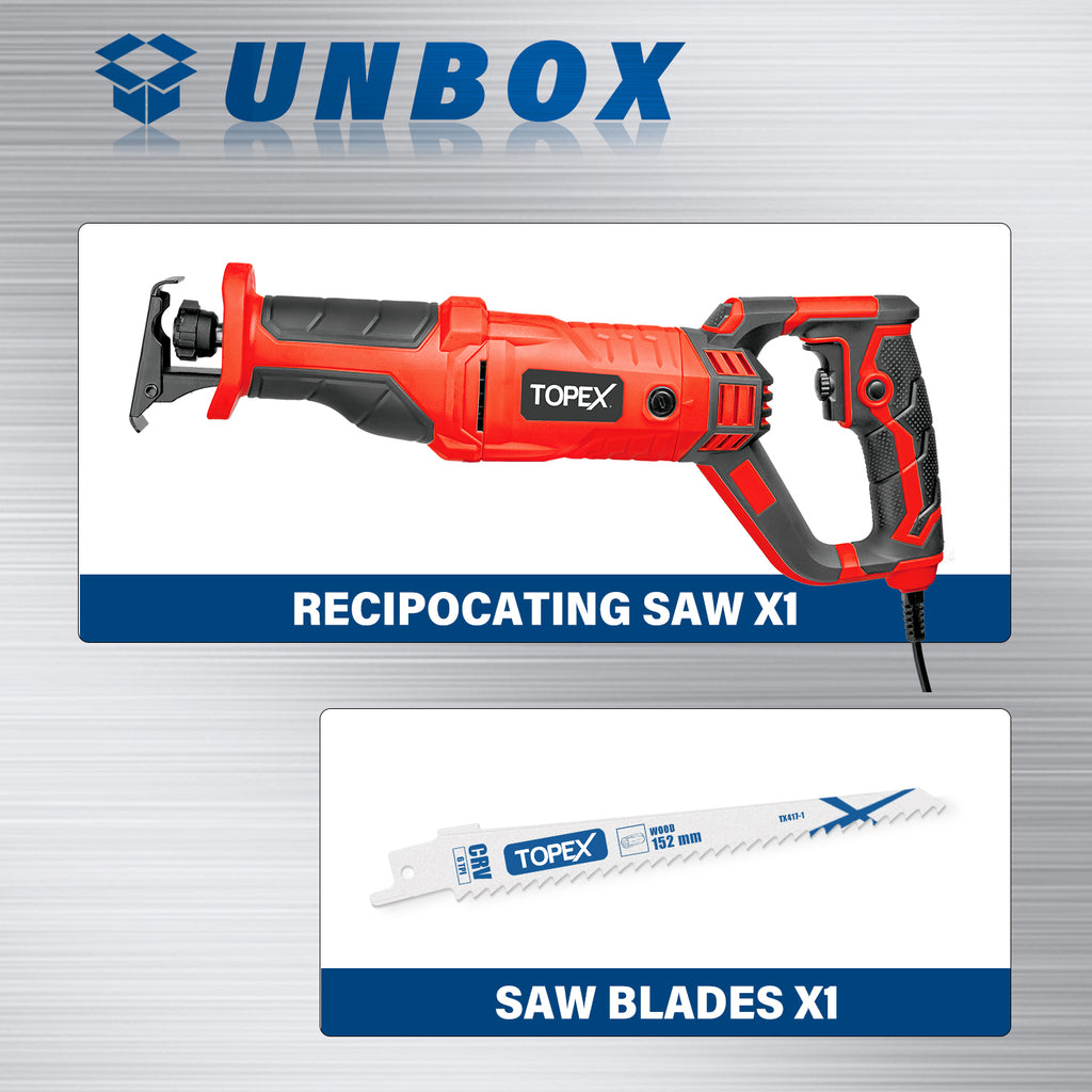 TOPEX Reciprocating Saw, 920W Quickly Cut Depth in Wood and Metal Cutting, 22mm Stroke Length