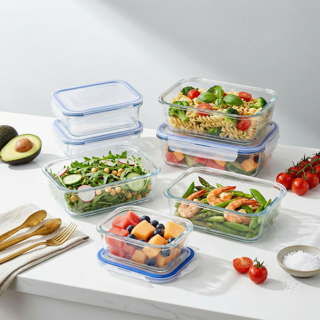 Stelive 10 Pack Glass Storage Food Containers, Glass Meal Prep Containers, Airtight Lunch Bento Boxes with Snap Locking Leakproof Lids, Reusable for Microwave