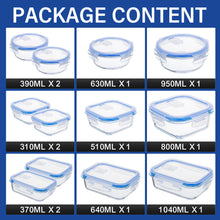 Load image into Gallery viewer, Stelive 12 PCS Glass Food Storage Containers with Lids Airtight Food Containers Leakproof Lunch box BPA Free Glass Container for Microwave, Freezer, Dishwasher Storage &amp; Organisation, 310-1040ml