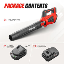 Load image into Gallery viewer, TOPEX 20V MAX Cordless Leaf Blower with 2-Speed Selection, 16,000 RPM, 144km/h Multipurpose Lightweight Leaf Blower Blow with Detachable Nozzle