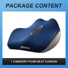 Load image into Gallery viewer, Stelive Memory Foam Seat Cushion Butt Support Pillow Office Chair Car Seat Cushion Coccyx Cushion Coccyx Pillow for Pain Relief (Blue, Grey)