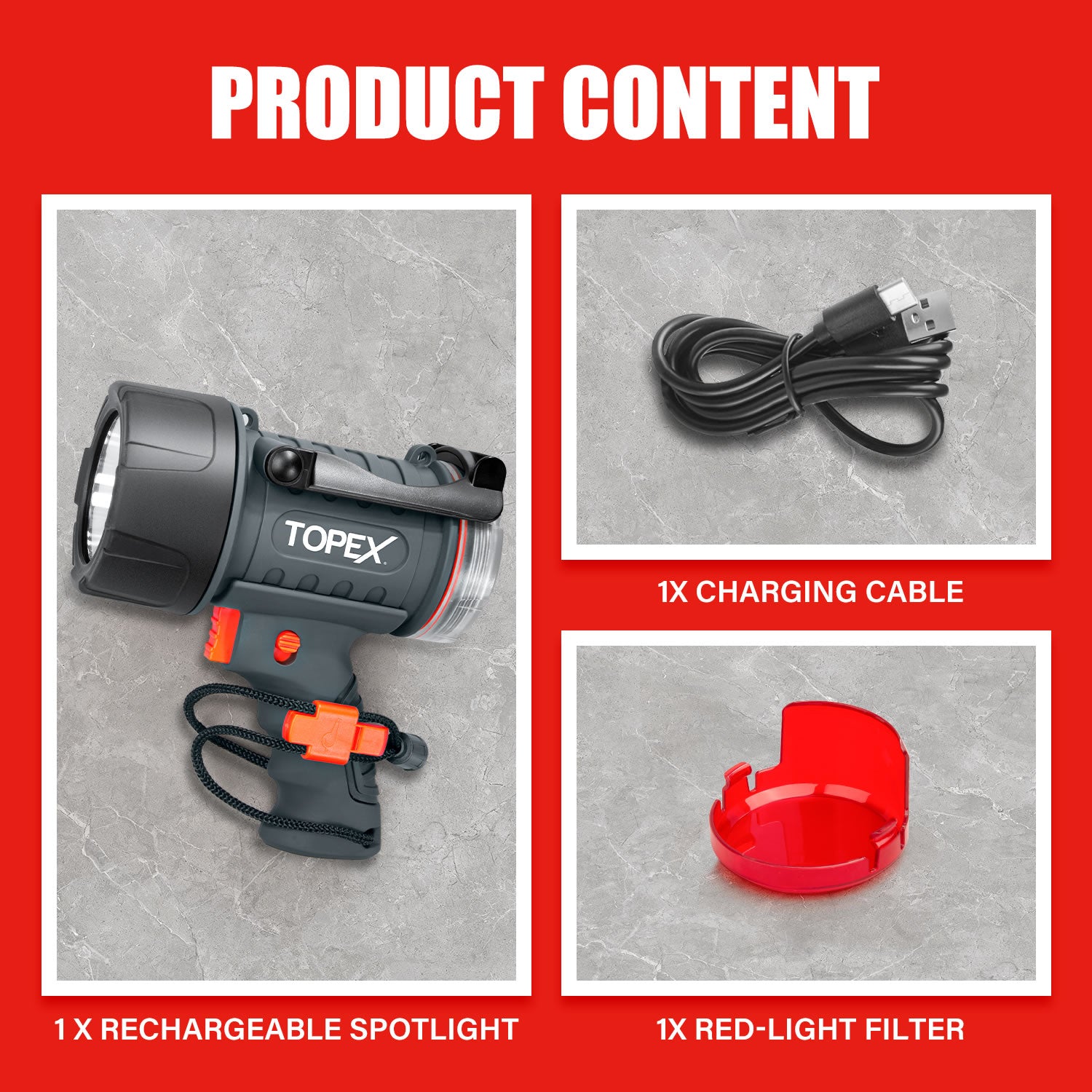 TOPEX Rechargeable Spotlight with 1000 Lumen Cree LED, IP67 Waterproof ...