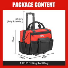 Load image into Gallery viewer, TOPEX 19 Inch Rolling Tool Bag, Tool bag with Wheels, 19 Functional Pockets Tool Organiser, Roomy Storage Tool Tote Bag with Adjustable Telescoping Handle
