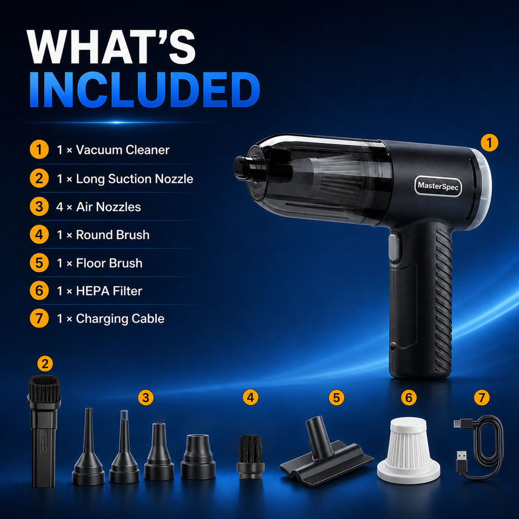 MasterSpec  12V MAX Cordless Vacuum Cleaner, 2-in-1 Vacuum & Blower, 18000Pa Suction, 2-Speed Lightweight Handheld Vacuum for Car Home Office