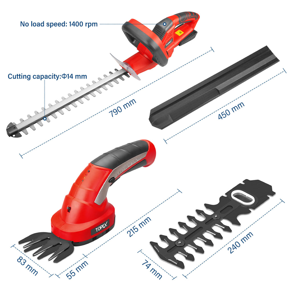 TOPEX 20V Hedge Trimmer & 4V 2in1 Grass Trimmer & Shear Combo Kit