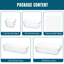 Load image into Gallery viewer, Stelive 25 PCS Clear Plastic Drawer Organisers Set, 4-Size Versatile Bathroom and Vanity Organiser Trays, Non-Slip Storage Containers &amp; Bins
