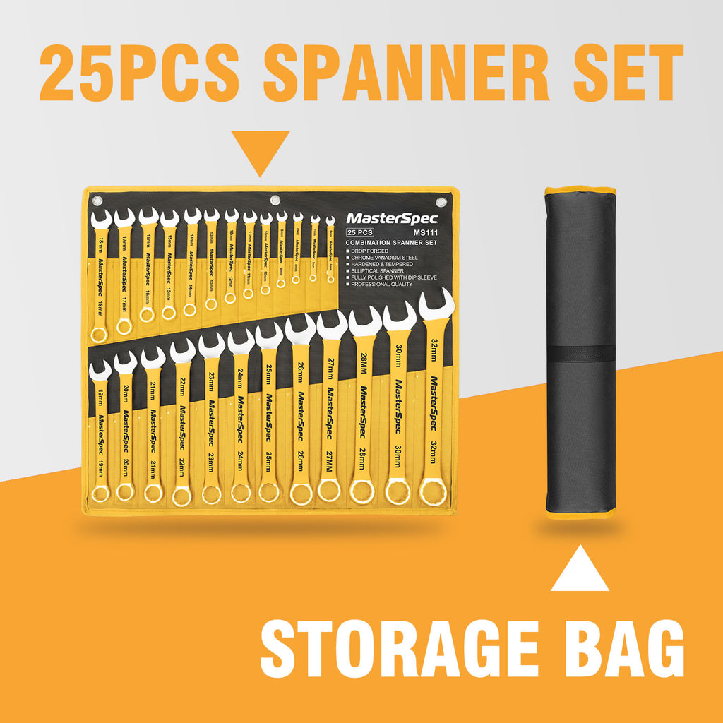 MasterSpec 25pcs Combination Spanner Set - Open Box End Wrench 6mm - 32mm Size, 15 Degree Offset Angle for Automotive Repair Furniture Assembly