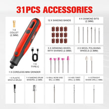 Load image into Gallery viewer, TOPEX 4V  MAX Cordless Mini Grinder, 3-Speed Electric Rotary Tool &amp; Engraving Pen with 31 Accessories