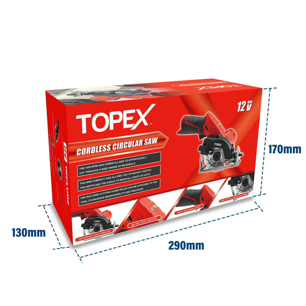 TOPEX 12V Max Cordless Circular Saw 85 mm Compact Lightweight w/ Battery & Charger