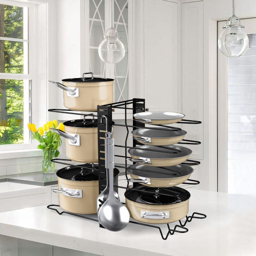 Stelive 8 Tier Dual Sided Pan Rack Pot Pan Organizer Adjustable Pan Pot Rack Pantry Organizer Holder Kitchen Pot Organizer Holder Pot Lid Organizer