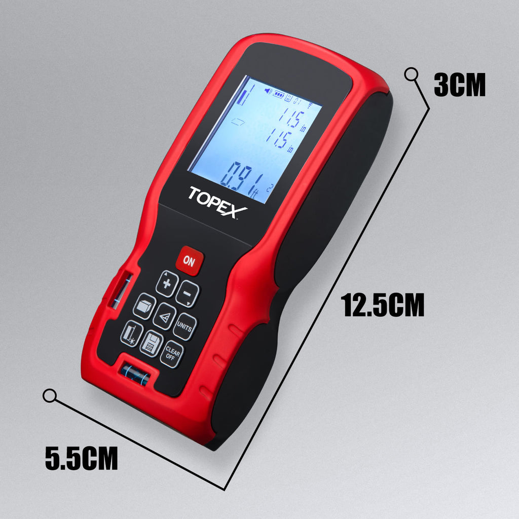 TOPEX Laser Distance Meter Laser Measurement Tool Laser Measure Digital Laser Measurer Measure Distance Area and Volume Battery Included