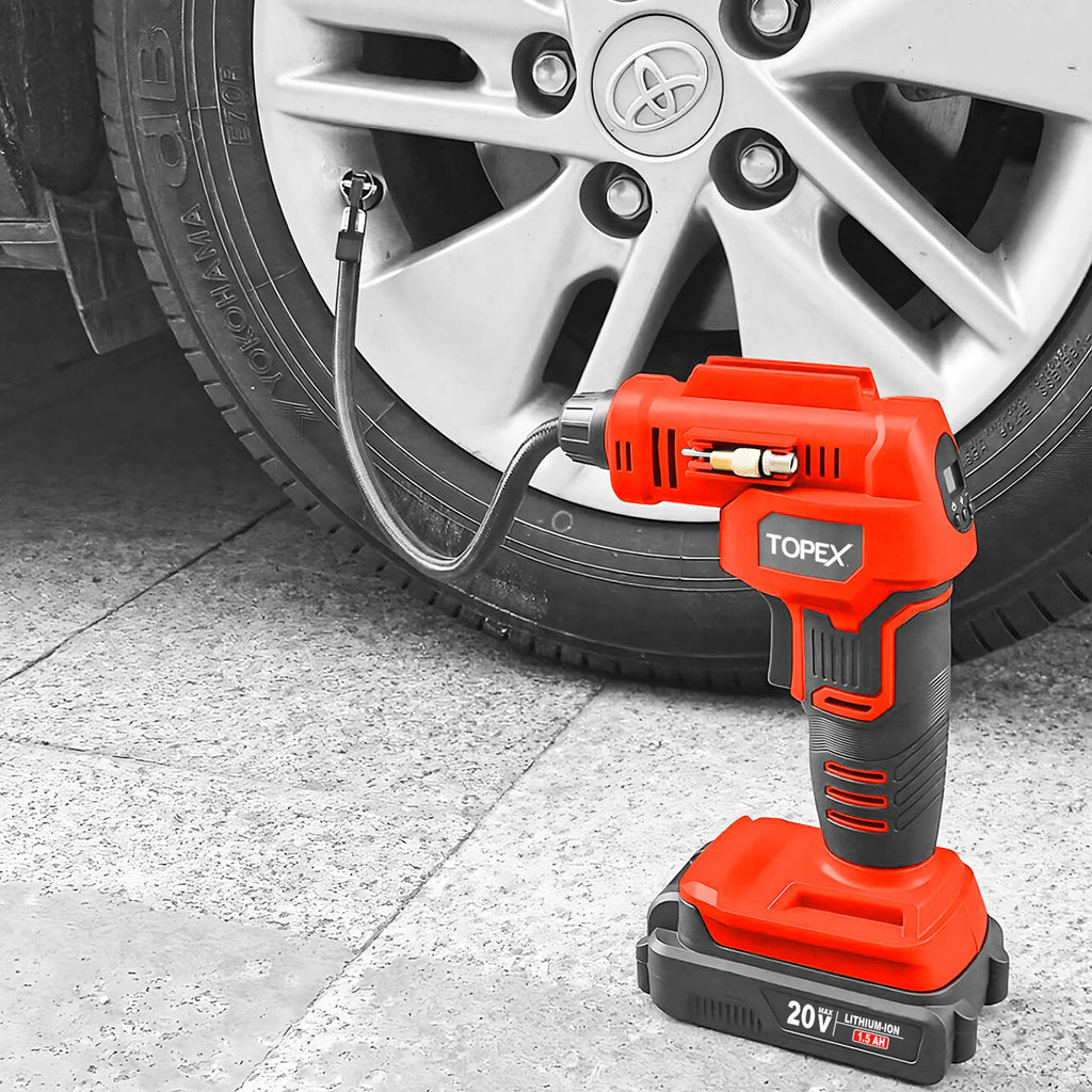 TOPEX 20V Cordless Combo Kit Tyre Inflator w/ Lightweight LED Torch(One Battery Included)