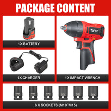 Load image into Gallery viewer, TOPEX 12V Cordless Impact Wrench with 3/8-Inch Chuck, Torque Max 120 N.m, 6 Sockets