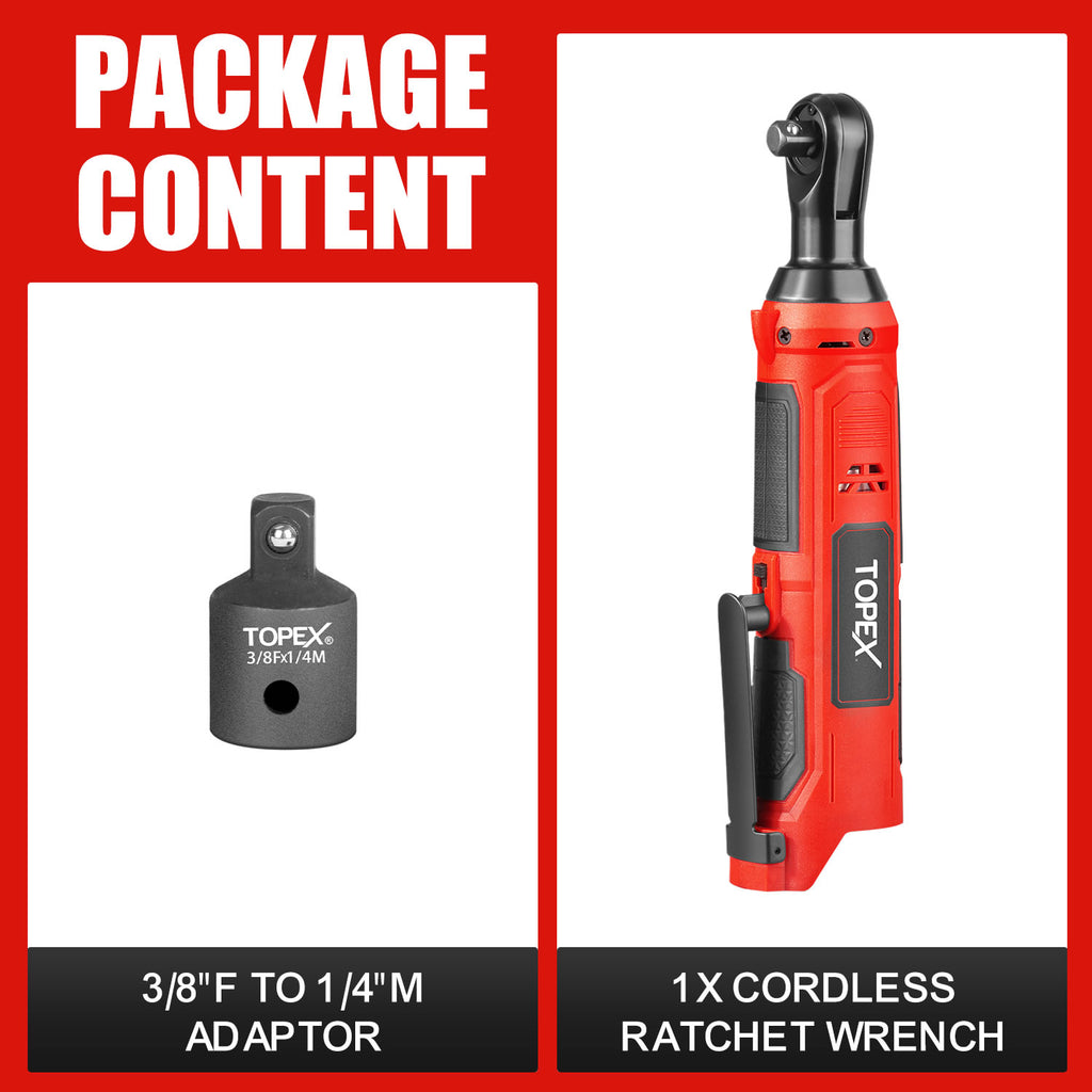 TOPEX 3/8" 12V Cordless Electric Ratchet Wrench 45NM 300RPM Variable Speed & LED Light Skin Only without Battery