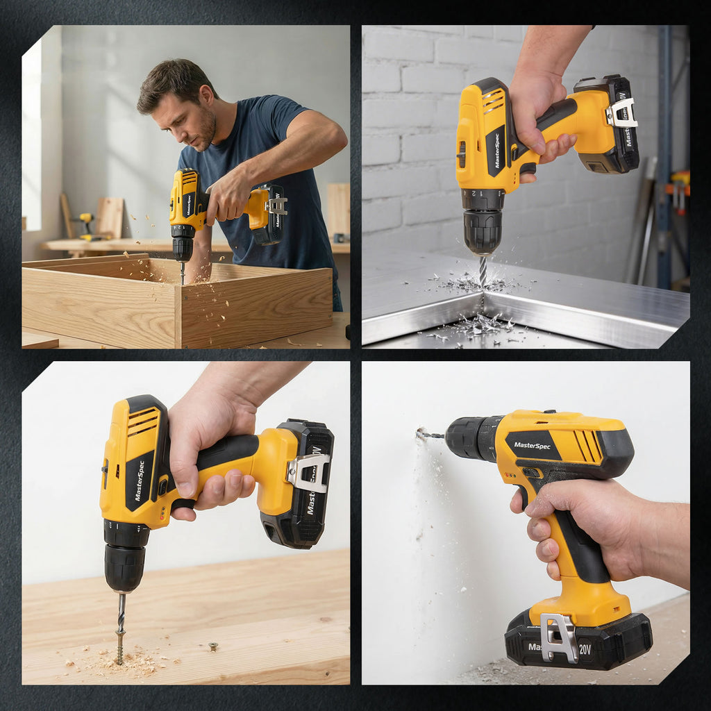 MasterSpec 20V Max Cordless Drill 30N.m 18+1+1 Torque Electric Power Drill Kit w/Li-Ion Battery Pack& Screwdriver Bit Set LED Light
