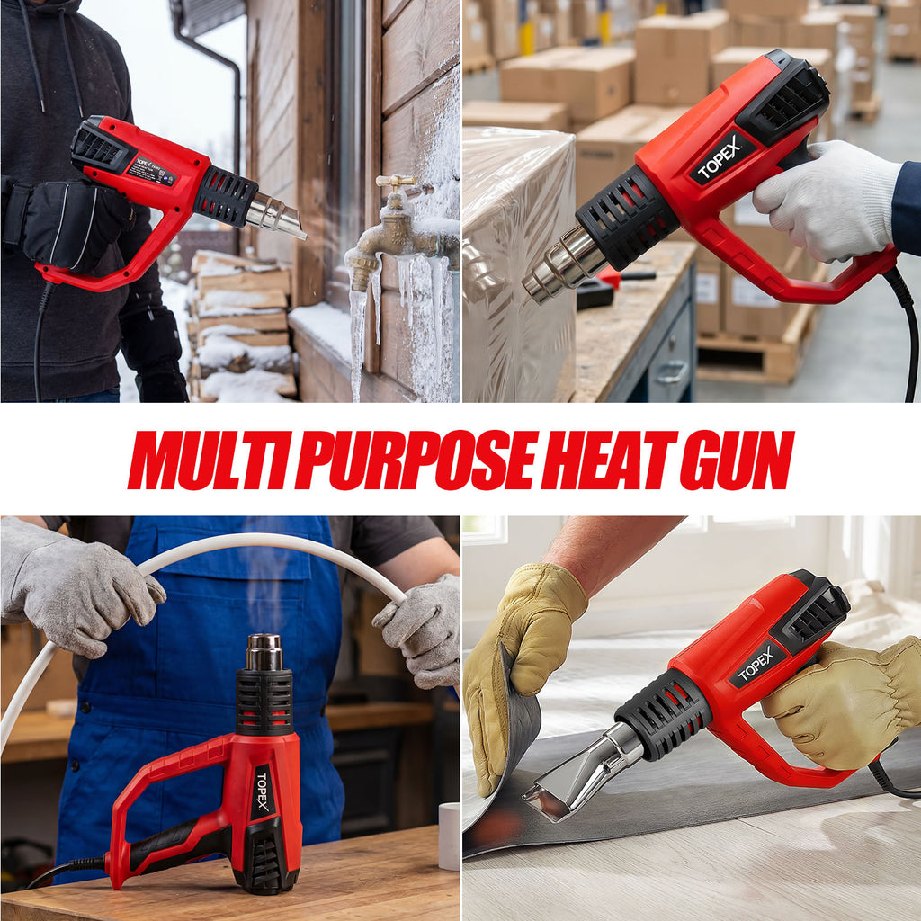 TOPEX Heat Gun Hot Air Heating Tool Kit Dual Speed w/ 5 Accessories Storage Case