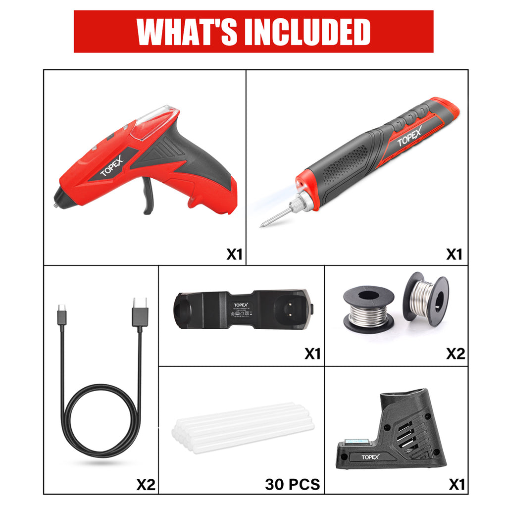 TOPEX 4V Max Cordless Glue Gun Soldering Iron Twin Kit with Adaptor Accessories