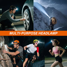 Load image into Gallery viewer, TOPEX Rechargeable Headlamp with 7 Light Modes &amp; 10H Runtime, IP64 Waterproof, Ergonomic Design for Camping Hiking Running Cycling Fishing