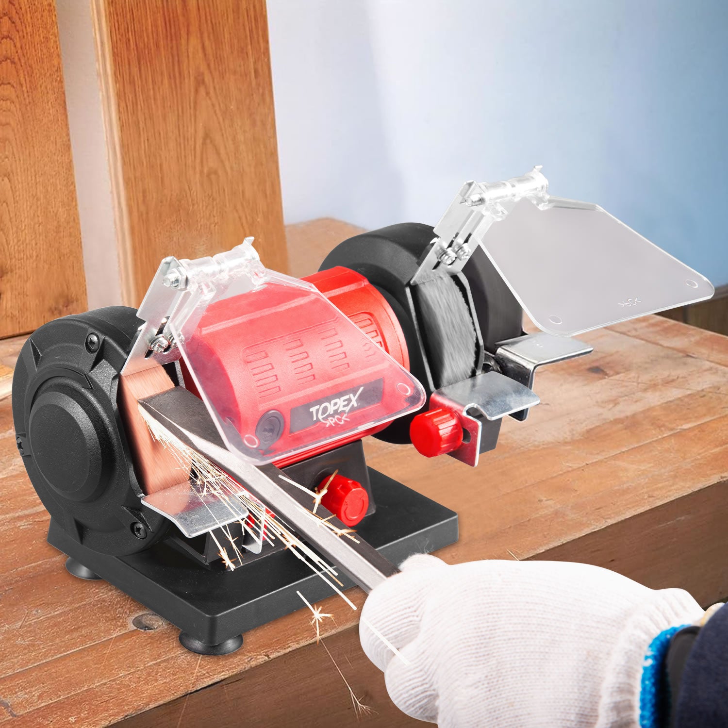 TOPEX 120W Bench Grinder w/ 2 Grinding Wheels& Adjustable Tool Rests ...