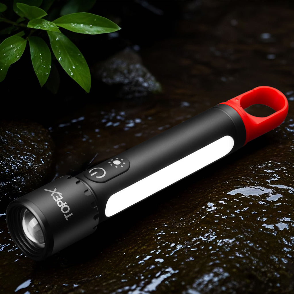 TOPEX LED Torch Rechargeable, 800 Lumens, 600M Super Bright Adjustable Focus Flashlight, 9 Lighting Modes, Waterproof Torch for Camping, Outdoor