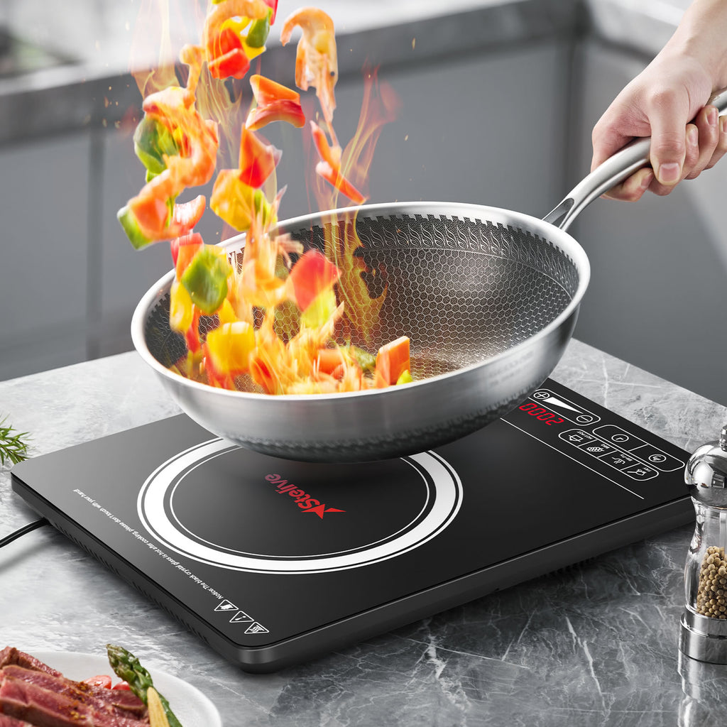 Stelive 2000W Electric Induction Cooktop Portable Kitchen Cooker 8 Power Levels Electric Burner Induction Cooker with Sensor Touch (Black)