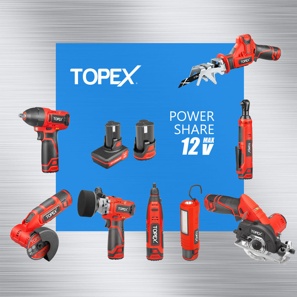 TOPEX 3/8" 12V Cordless Electric Ratchet Wrench 45NM/33.2ft-lbs 300RPM Variable Speed & LED Light