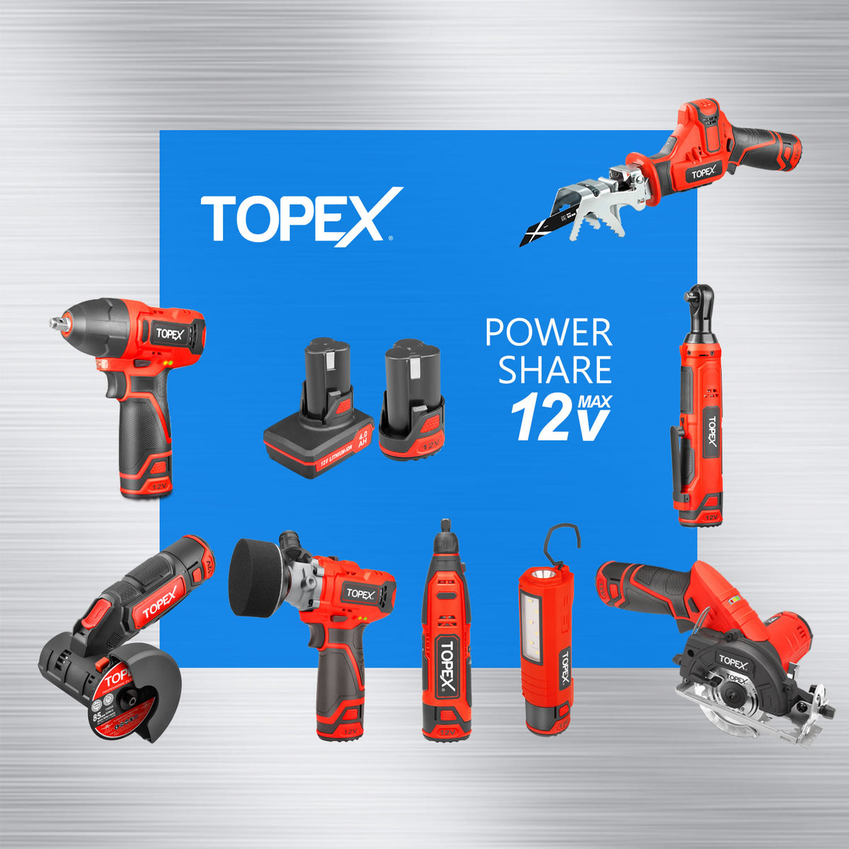 TOPEX 12V Cordless Power Tool Kit Angle Grinder Circular Saw LED Torch ...