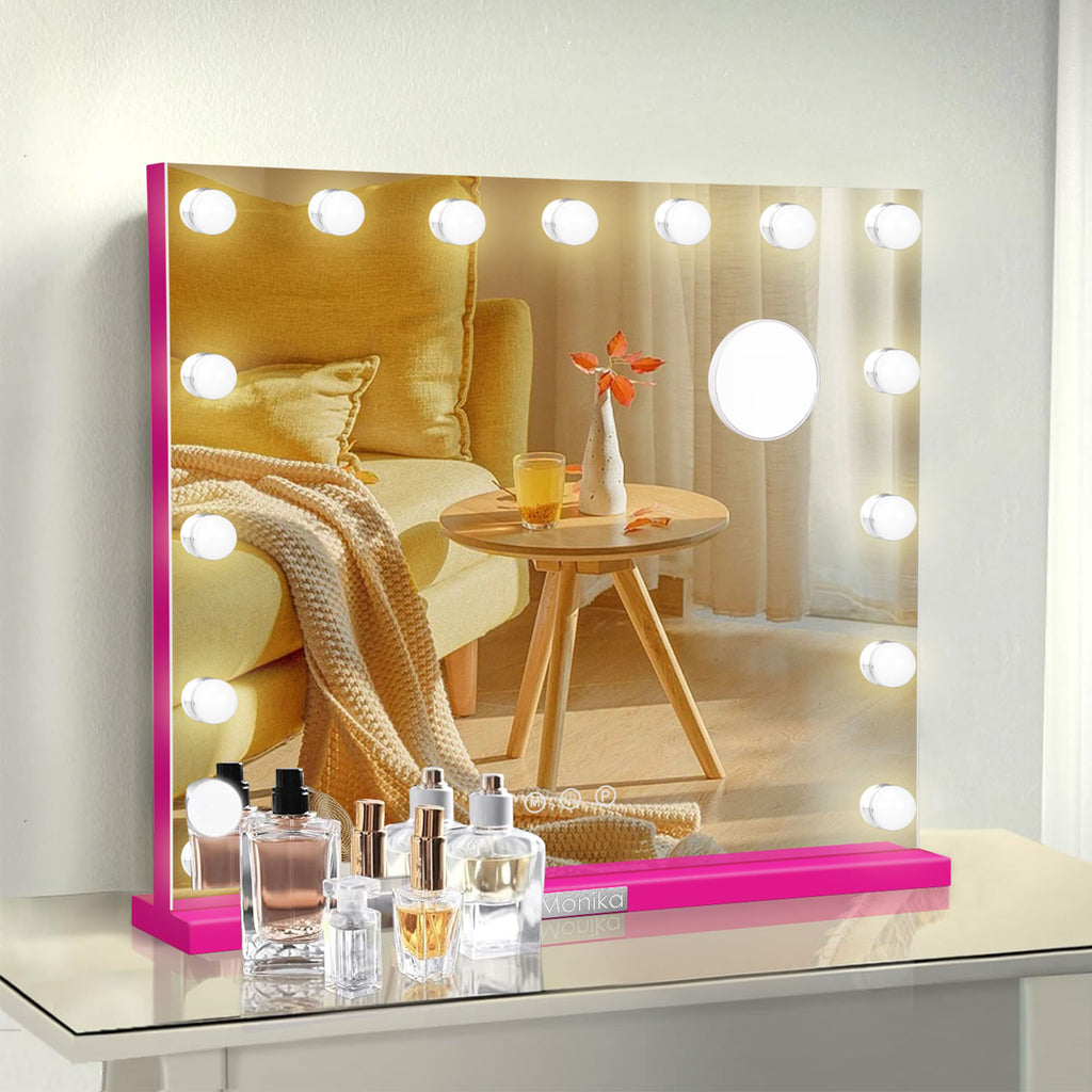 Monika 60*52cm Makeup Mirror With Dimmable Lights 15 LED Lighted Vanity Mirrors Wall