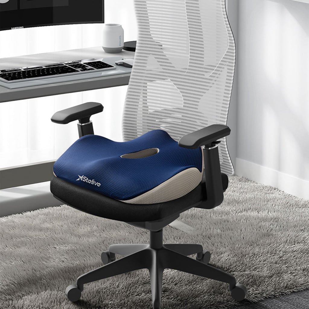 Stelive Memory Foam Seat Cushion Butt Support Pillow Office Chair Car Seat Cushion Coccyx Cushion Coccyx Pillow for Pain Relief (Blue, Grey)