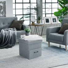 Load image into Gallery viewer, Stelive Folding Ottoman Storage Cube Footstool With Drawer Stool Blanket Box Oxford Linen 40x40x40cm