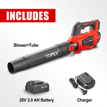 Load image into Gallery viewer, TOPEX 20V MAX Cordless Leaf Blower with 2-Speed Selection, 16,000 RPM, 144km/h Multipurpose Lightweight Leaf Blower Blow with Detachable Nozzle