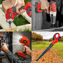 Load image into Gallery viewer, TOPEX 20V Combo Kit Hammer Drill Impact Driver Light Leaf Blower w/ 2 Batteries
