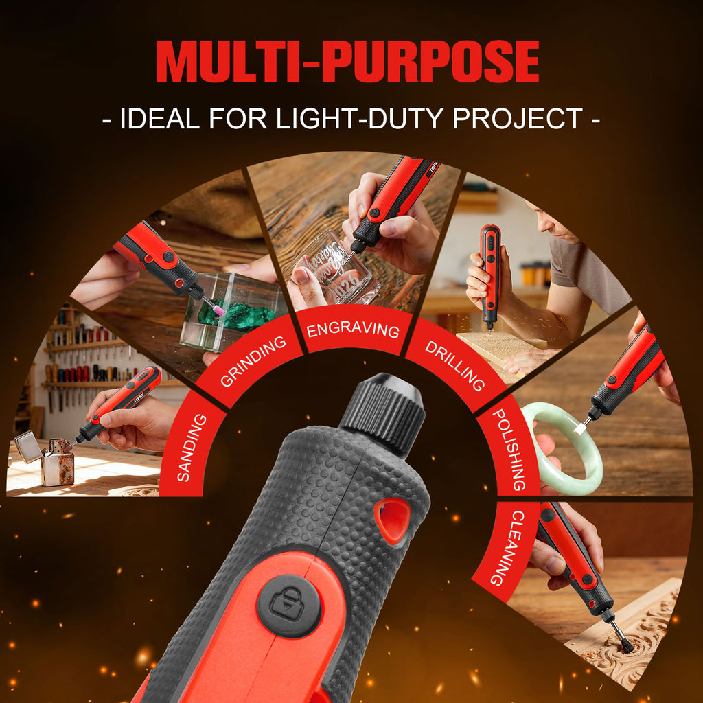 TOPEX 4V  MAX Cordless Mini Grinder, 3-Speed Electric Rotary Tool & Engraving Pen with 31 Accessories
