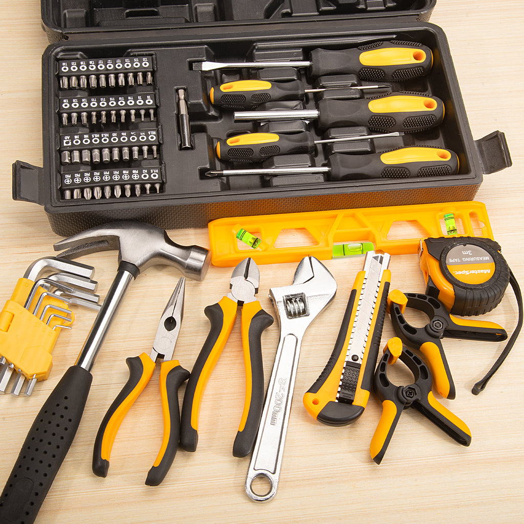 MasterSpec 80-Piece Hand Tool Set Household Tool Kit Hammer Plier Scissor Knife