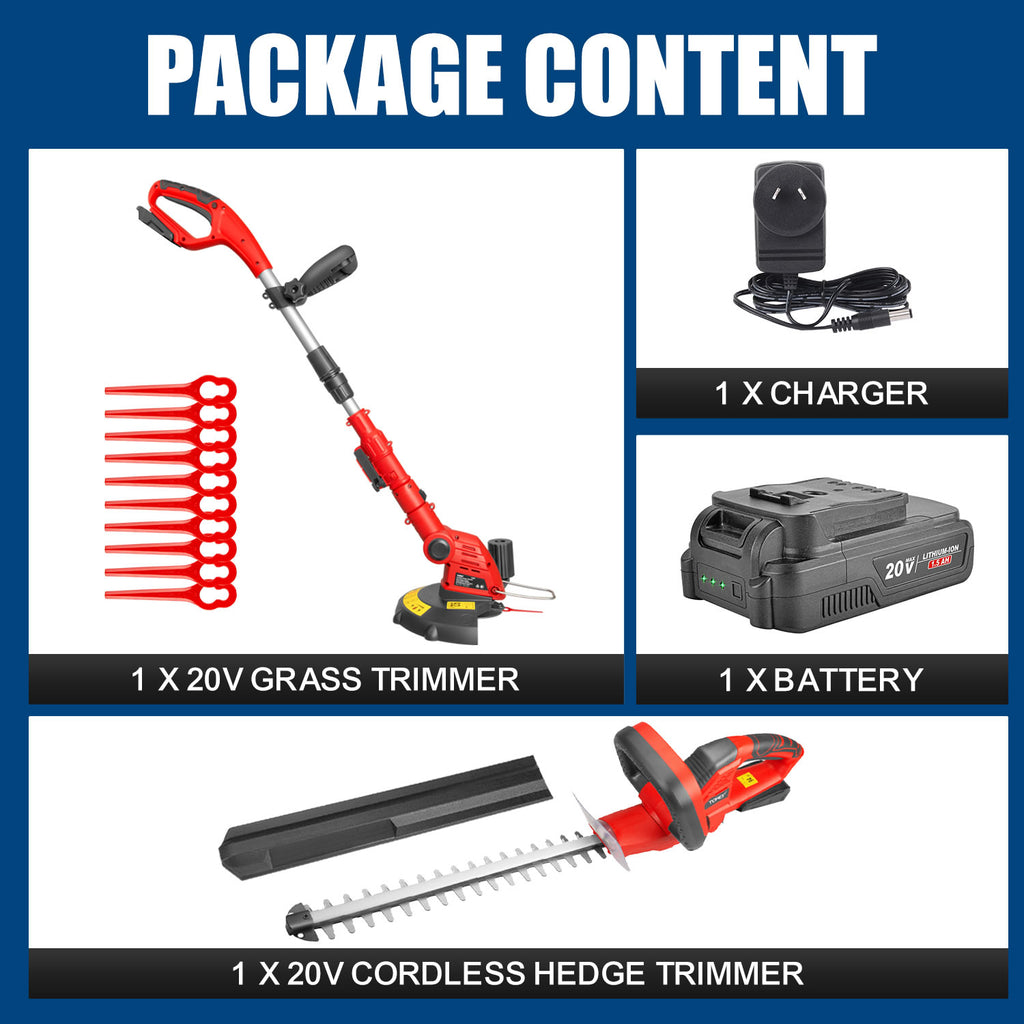 TOPEX 20V Cordless Hedge Trimmer and Grass Trimmer Combo Kit w/ Battery