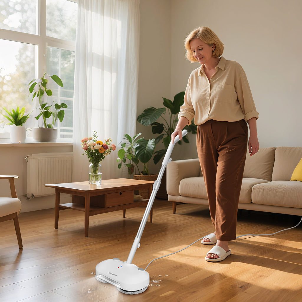 Stelive Steam & Scrub Automatic Electric Steam Mop, Hard Floor Cleaner & Steamer, Powerful Stain Remover, 4 Rotating Pads with Filling Cup, White