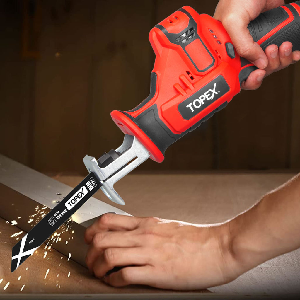 TOPEX 12V Cordless Reciprocating Saw w/  2 Saw Blades & Clamping Claw  Cutting Depth 65 mm