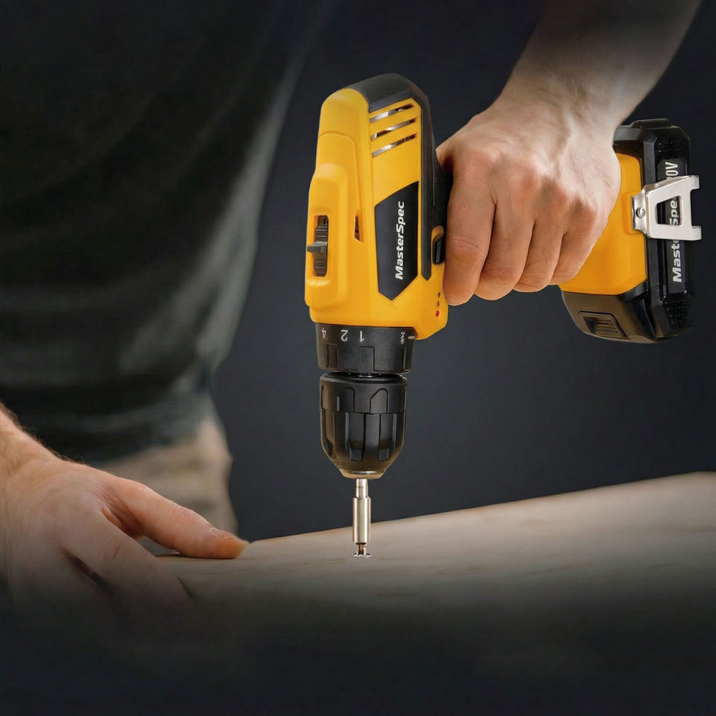 MasterSpec 20V Max Cordless Drill 30N.m 18+1+1 Torque Electric Power Drill Kit w/Li-Ion Battery Pack& Screwdriver Bit Set LED Light