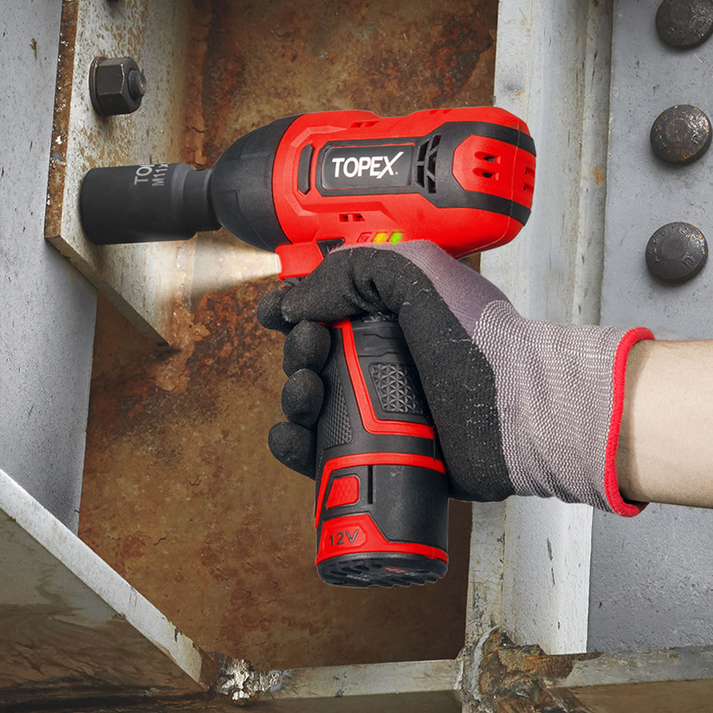 TOPEX 12V Cordless Impact Wrench with 3/8-Inch Chuck, Torque Max 120 N.m, 6 Sockets Skin Only without Battery