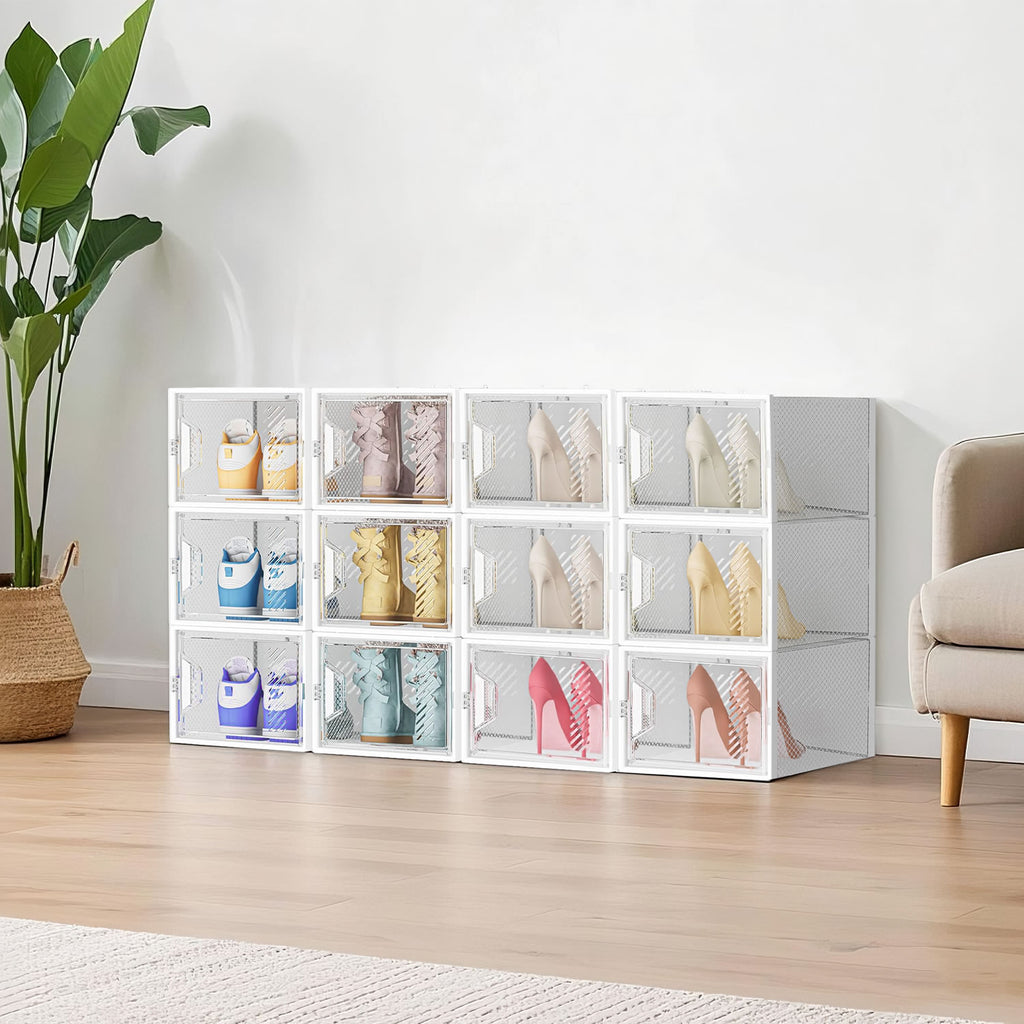 Stelive 12PCS Shoe Display Box Shoe Box Storage Containers Stackable Shoe Storage Box 33x25.4x18.6cm