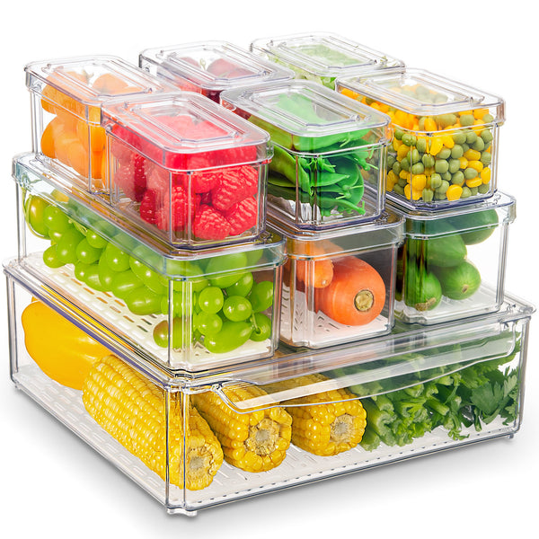 Stelive 10 Pack Fridge Organiser, Stackable Refrigerator Organiser Bins with Lids, BPA-Free, Kitchen Storage Containers, Clear Fridge Storage