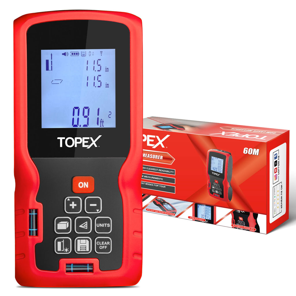 TOPEX Laser Distance Meter Laser Measurement Tool Laser Measure Digital Laser Measurer Measure Distance Area and Volume Battery Included