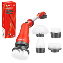 Load image into Gallery viewer, TOPEX 20V Cordless Power Scrubber With Extension Long Handle &amp; 4 Replaceable Brush Heads,2 Speeds Power Scrubber Brush