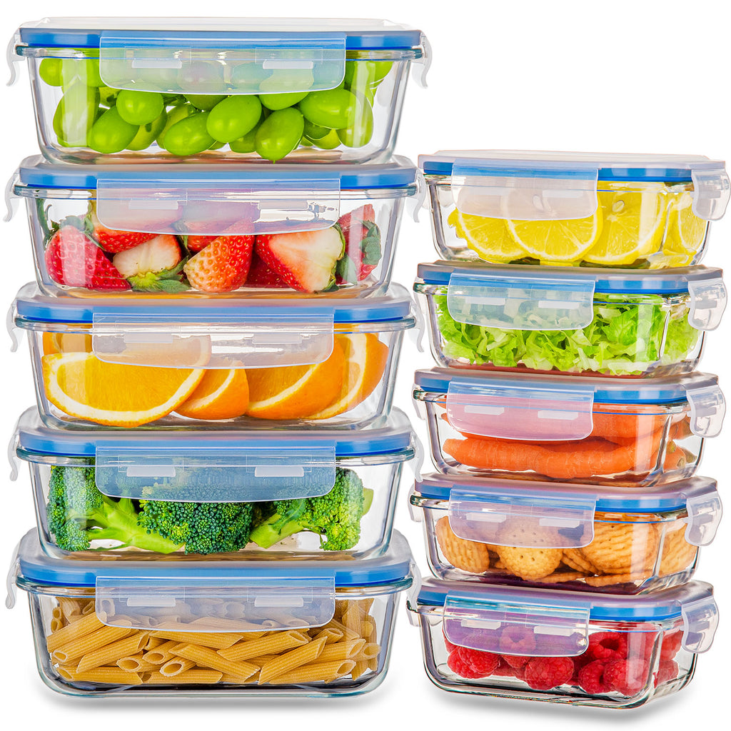 Stelive 10 PCs Glass Storage Food Containers, Glass Meal Prep Containers, Airtight Lunch Bento Boxes with Snap Locking Leakproof Lids for Microwave