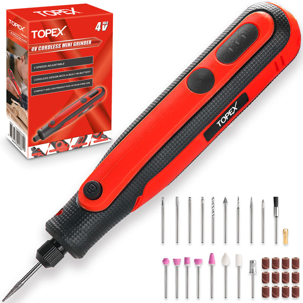 TOPEX 4V  MAX Cordless Mini Grinder, 3-Speed Electric Rotary Tool & Engraving Pen with 31 Accessories