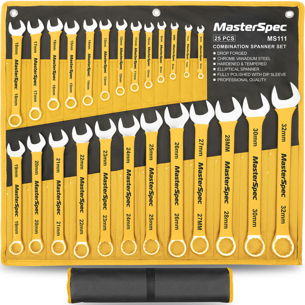 MasterSpec 25pcs Combination Spanner Set - Open Box End Wrench 6mm - 32mm Size, 15 Degree Offset Angle for Automotive Repair Furniture Assembly