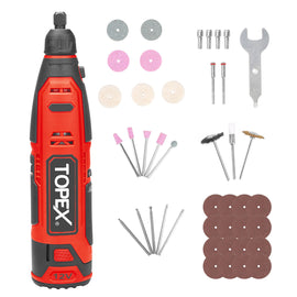 TOPEX 12V Cordless Rotary Tool Speed 5000-25000rpm With 12V 2.0Ah Lithium-Ion Battery&14.4V /0.4A charger