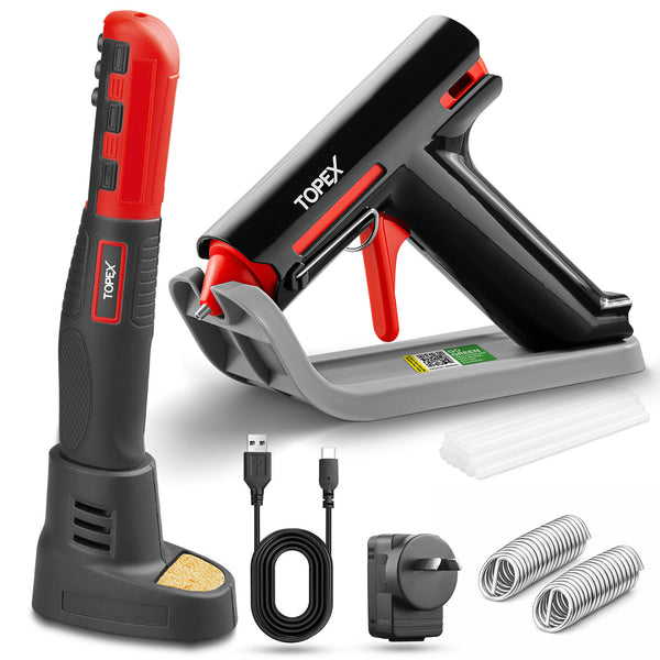 TOPEX 4V Max Cordless Glue Gun Soldering Iron Twin Kit with Adaptor Accessories
