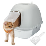 truepal Cat Litter Box Front Entry With Lid Fully Enclosed, Anti-splashing Kitty Pet Toliet Box With Scoop,532x410x406mm,Grey