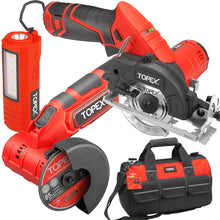 Load image into Gallery viewer, TOPEX 12V Cordless Power Tool Kit Angle Grinder Circular Saw LED Torch